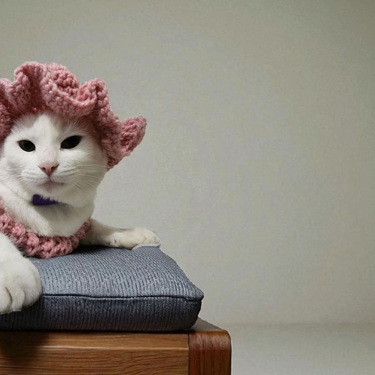 CAT - Vestido Artesanal Rosa Pastel con Sombrero para Gata M