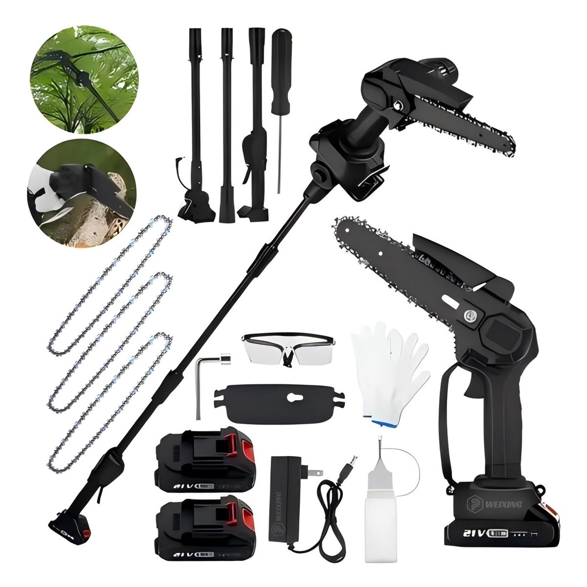 QUICK - Minisierra Pértiga Ajustable 2 En 1 225 M + 2 Baterías