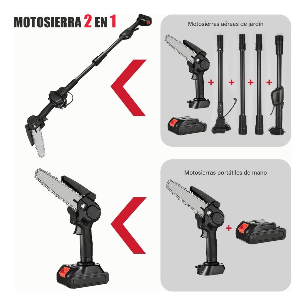 QUICK - Minisierra Pértiga Ajustable 2 En 1 225 M + 2 Baterías