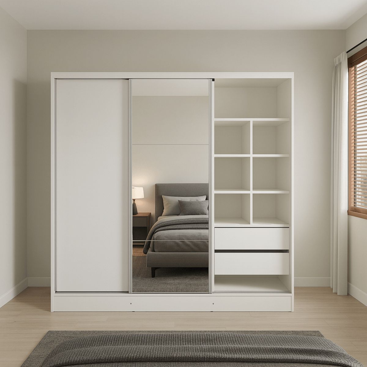 MUEBLES CRISOSTOMO - Ropero Closet de Melamina con Espejo Blanco 200cm
