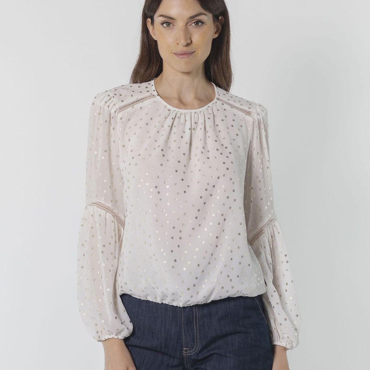 TOMMY HILFIGER - BLUSA L/S DOT BBL BLS W/ LACE