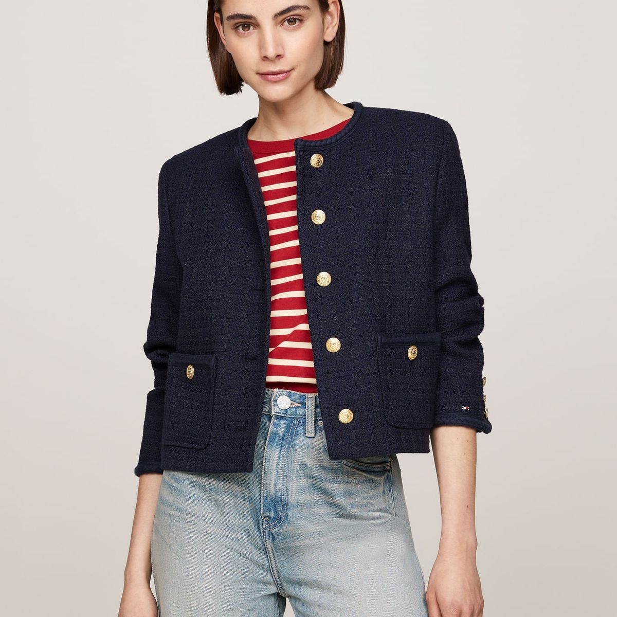 TOMMY HILFIGER - SACO TWEED CO MIX CREW NECK JACKET