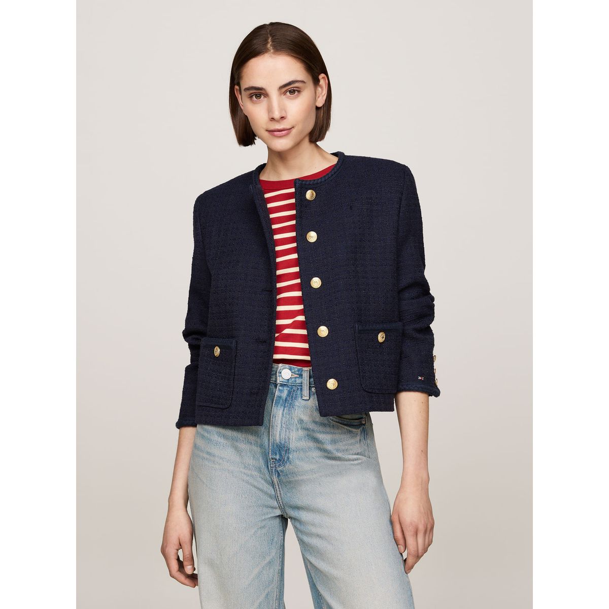 TOMMY HILFIGER - SACO TWEED CO MIX CREW NECK JACKET