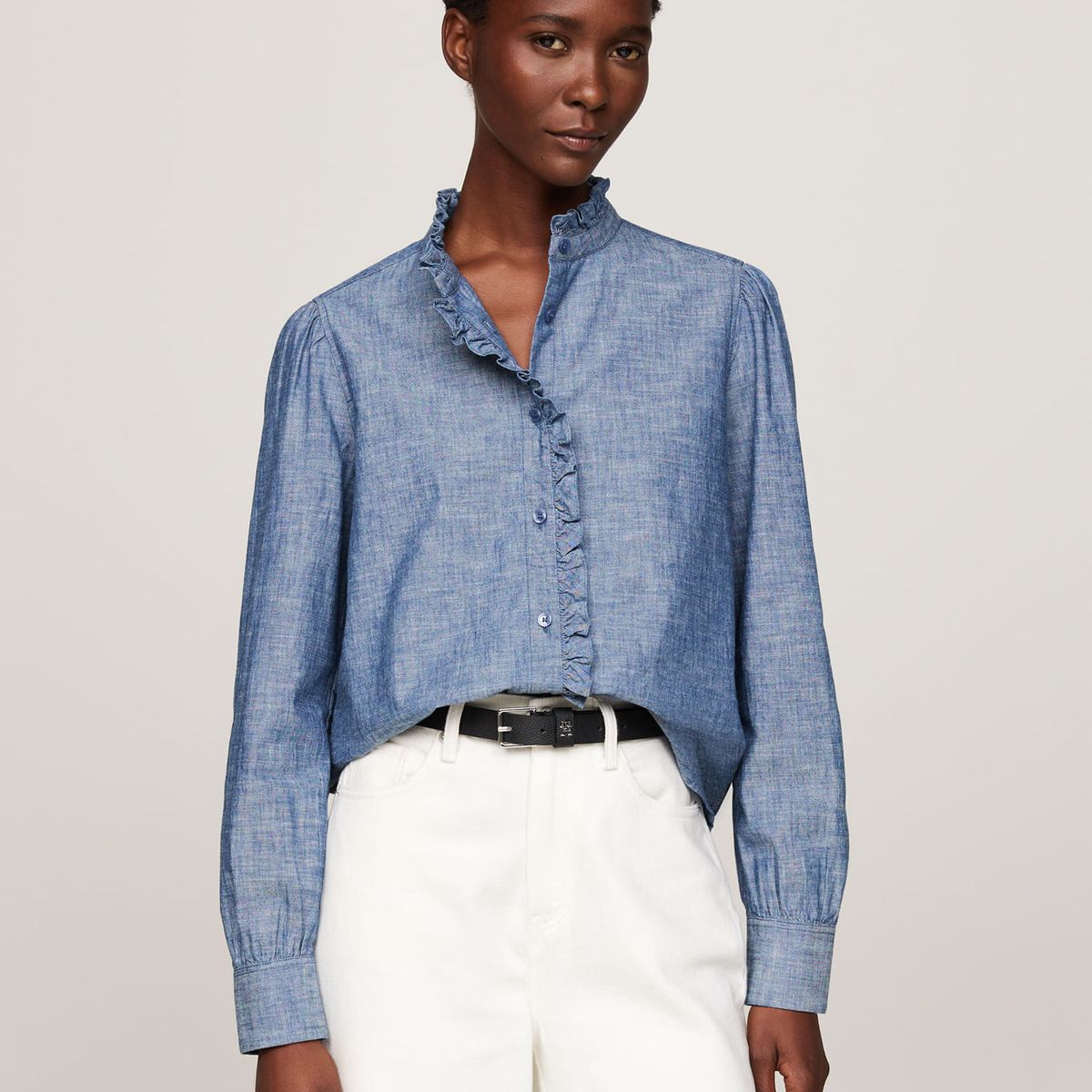 TOMMY HILFIGER - BLUSA CHAMBRAY RUFFLE RELAXED SHIRT