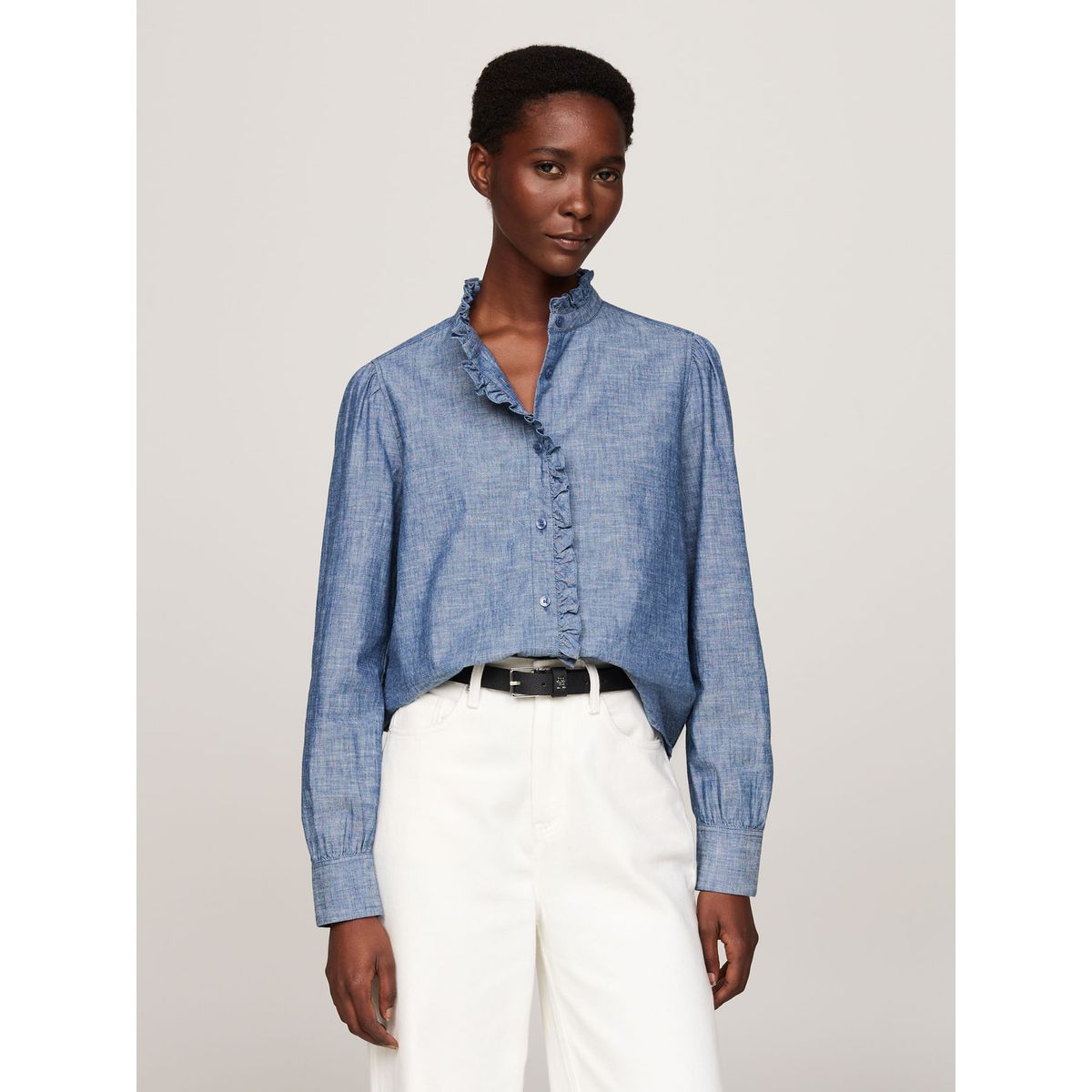 TOMMY HILFIGER - BLUSA CHAMBRAY RUFFLE RELAXED SHIRT
