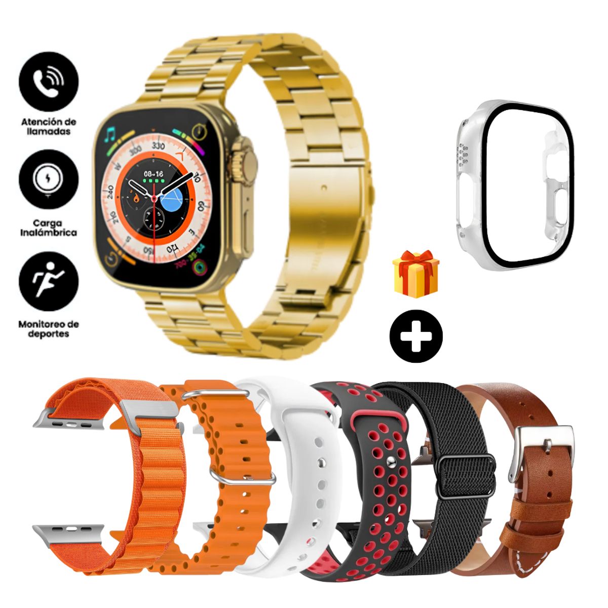 GENERICO - Smartwatch dt 900 ultra 9 + 7 correas + protector - Dorado