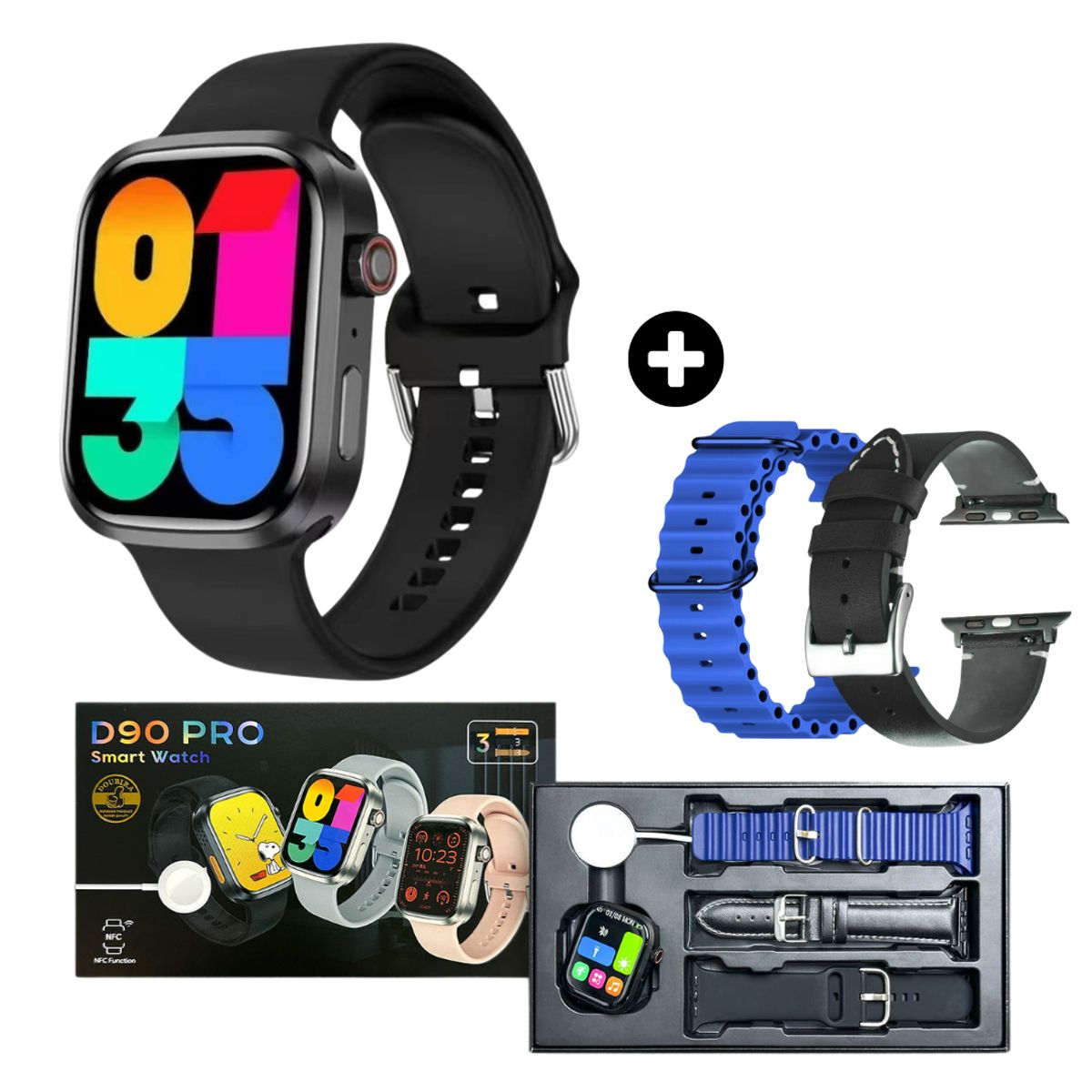 GENERICO - Smartwatch D90 Pro + 3 correas - Azul