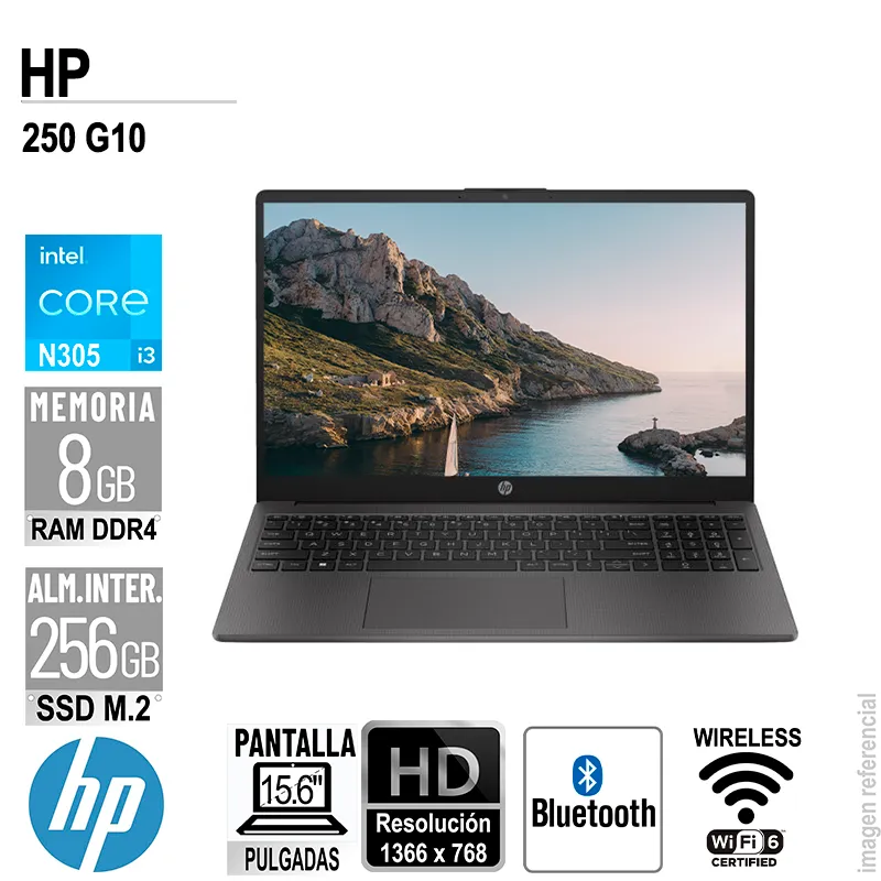 HP - LAPTOP HP 250 G10 15.6" LCD LED HD SVA CORE I3-N305 1.80 / 3.80GHZ 8GB DDR4 SIN SISTEMA OPERATIVO