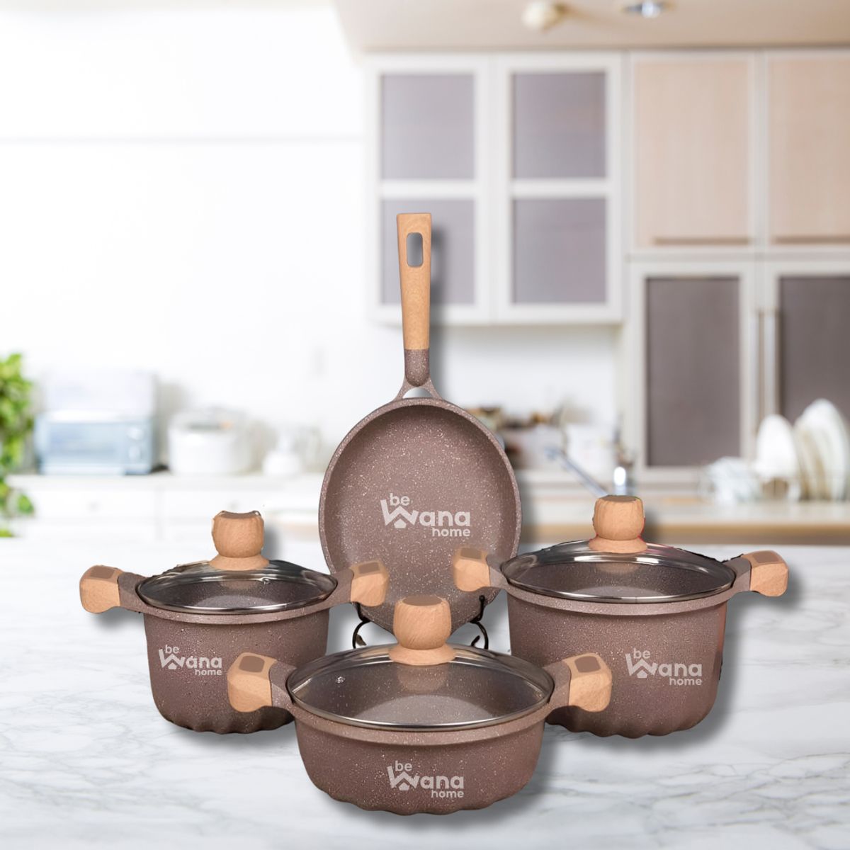 OEM - Set De Ollas Roca Volcanica Antiadherente 9pcs MARRON - MGC