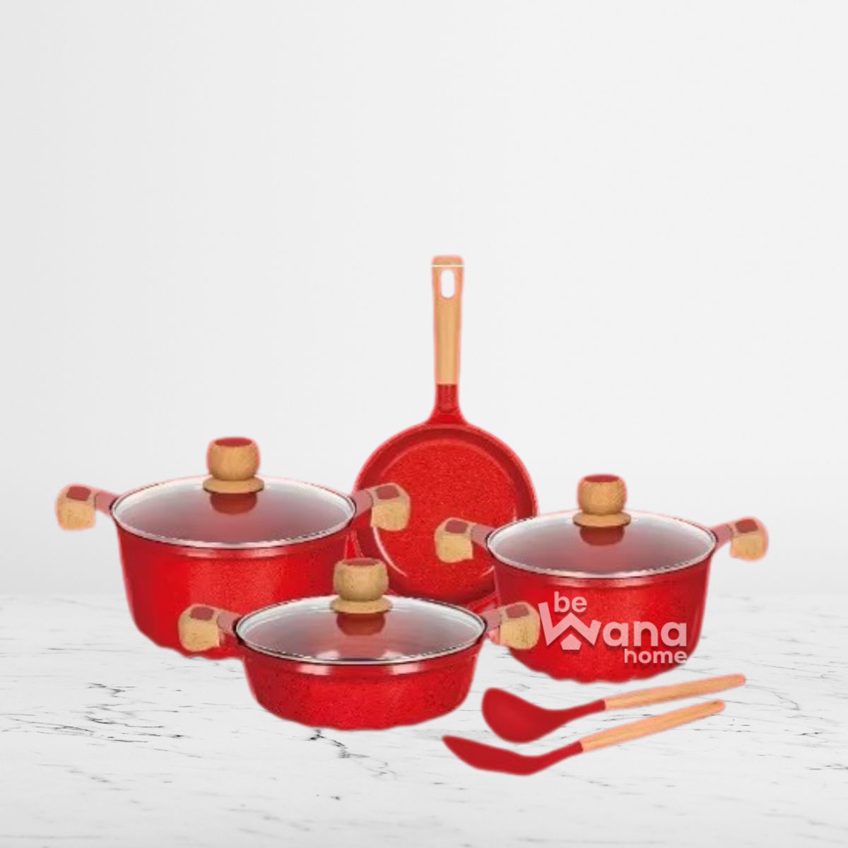 OEM - Set De Ollas Roca Volcanica Antiadherente 9pcs RED - MGC