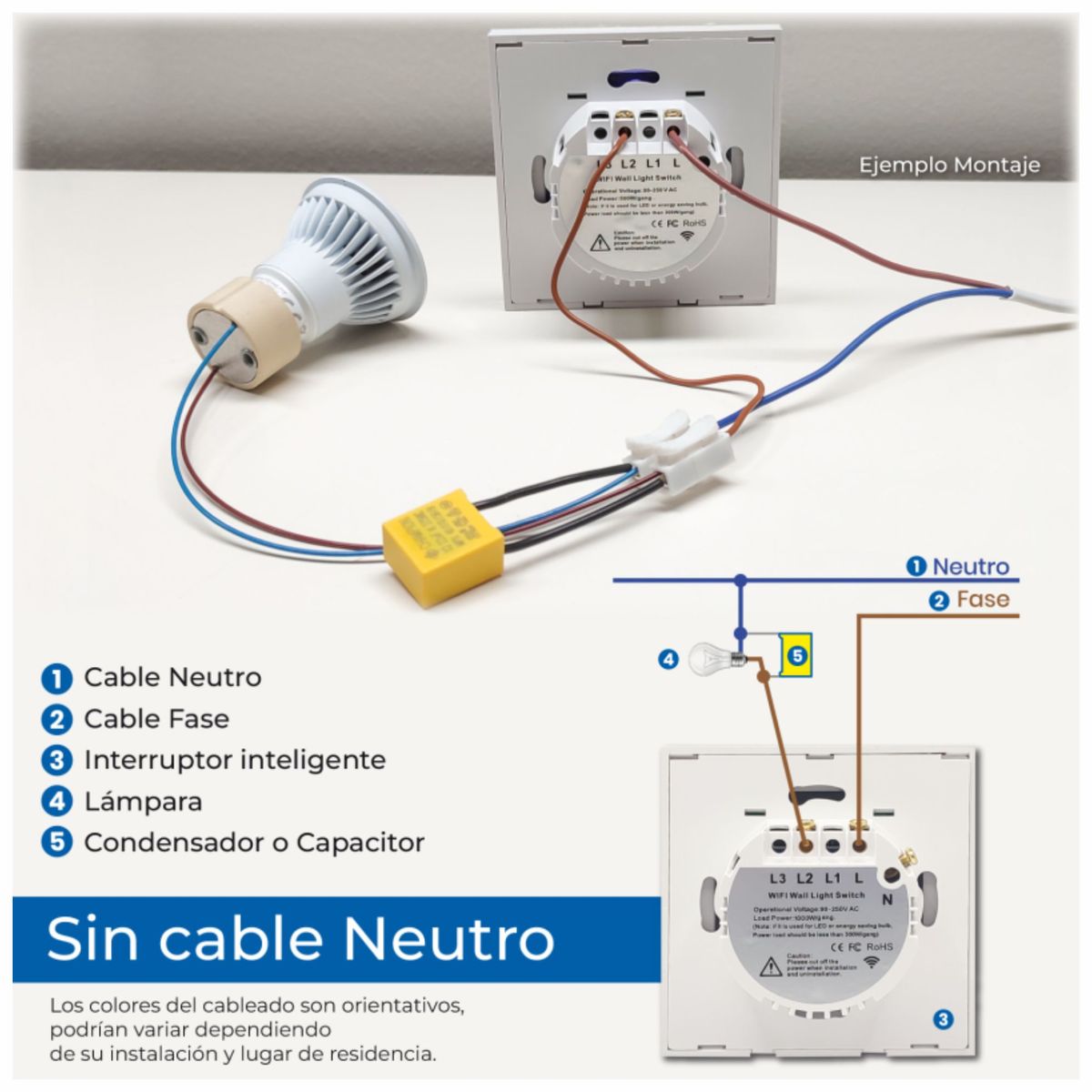GENERICO - Pack 4 Condensador Capacitor Reemplaza Neutro Smart Switch