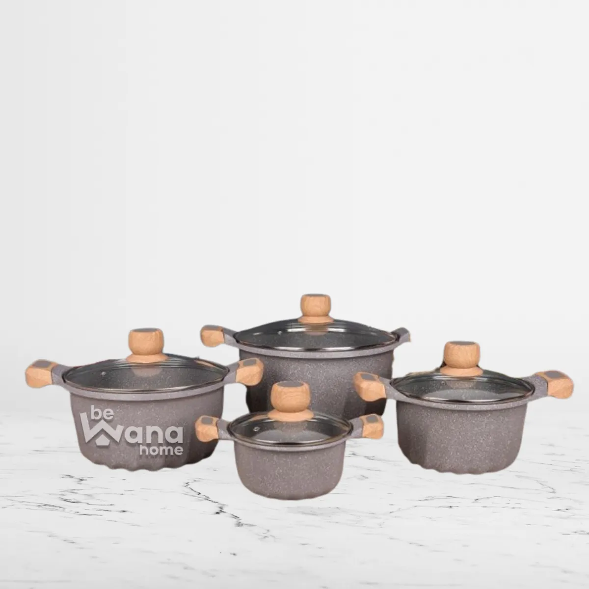 OEM - Set De Ollas Roca Volcanica Antiadherente 8pcs GRIS - MGC