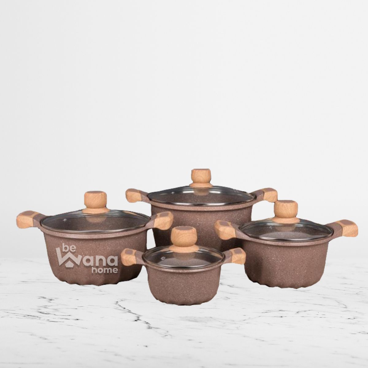 OEM - Set De Ollas Roca Volcanica Antiadherente 8pcs MARRON - MGC