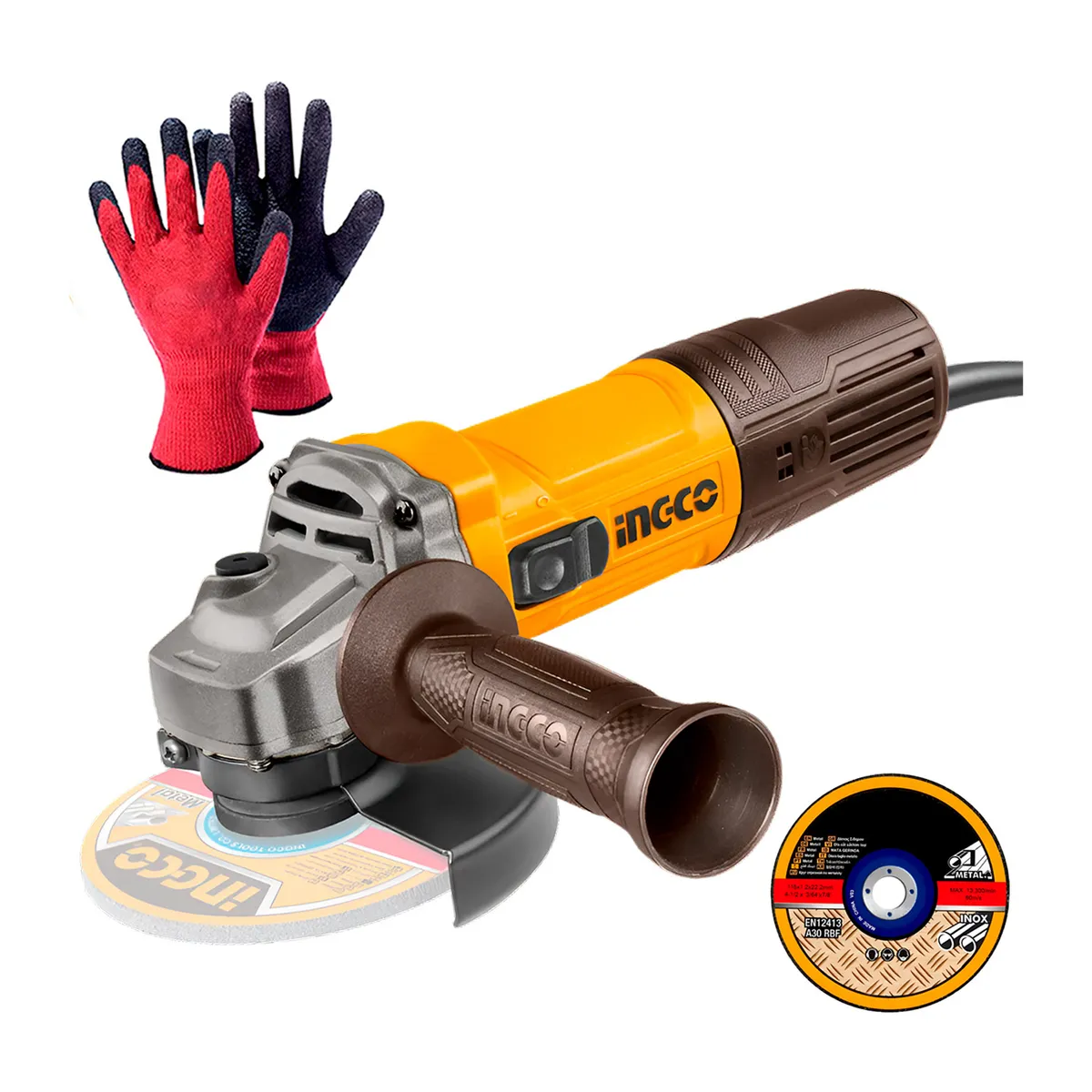 INGCO TOOLS - Amoladora Angular 1100w 5 Esmeril Cortadora Guantes Ingco