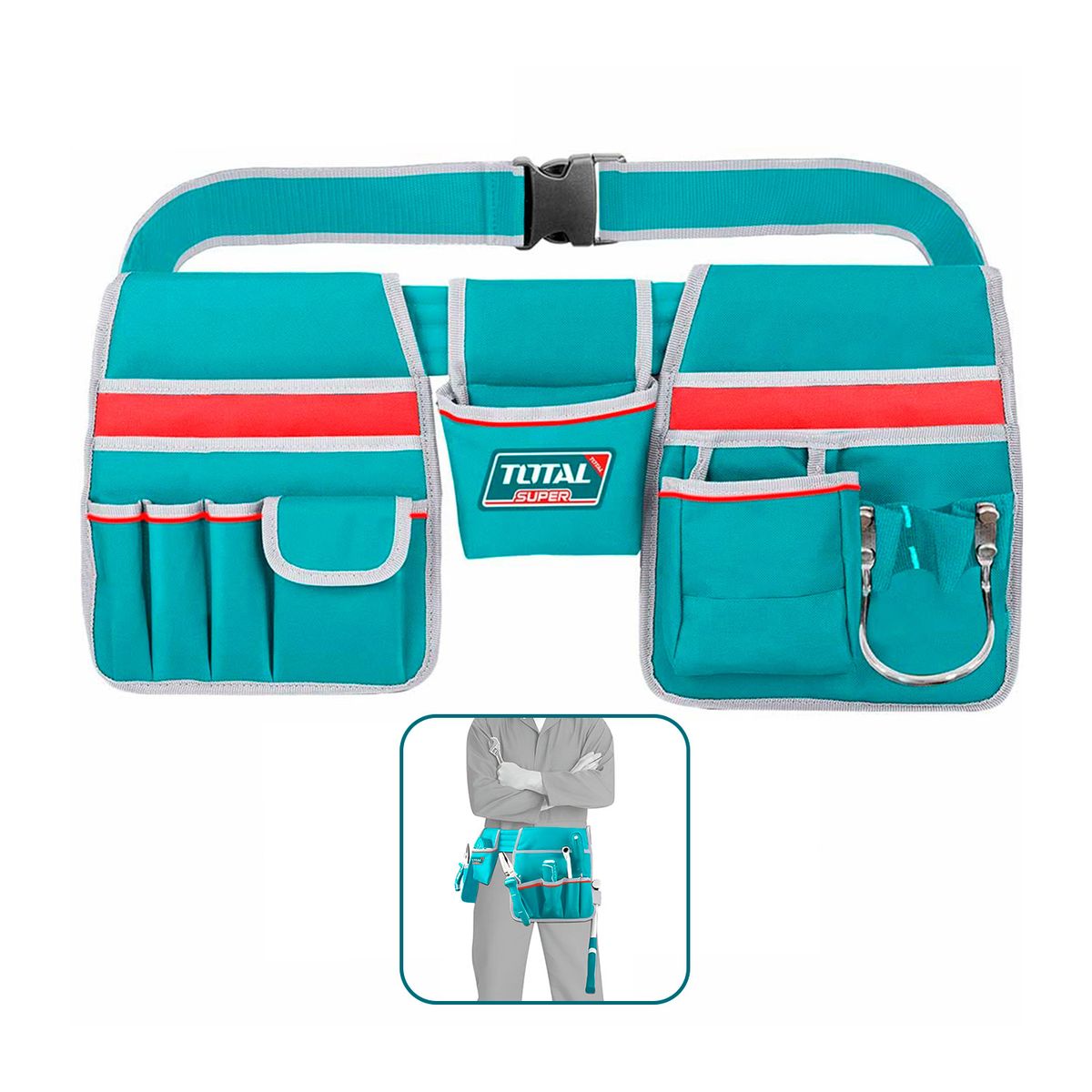 Total Tools - Porta Herramientas Correa 12 Bolsillo Cinturón 10kg Total
