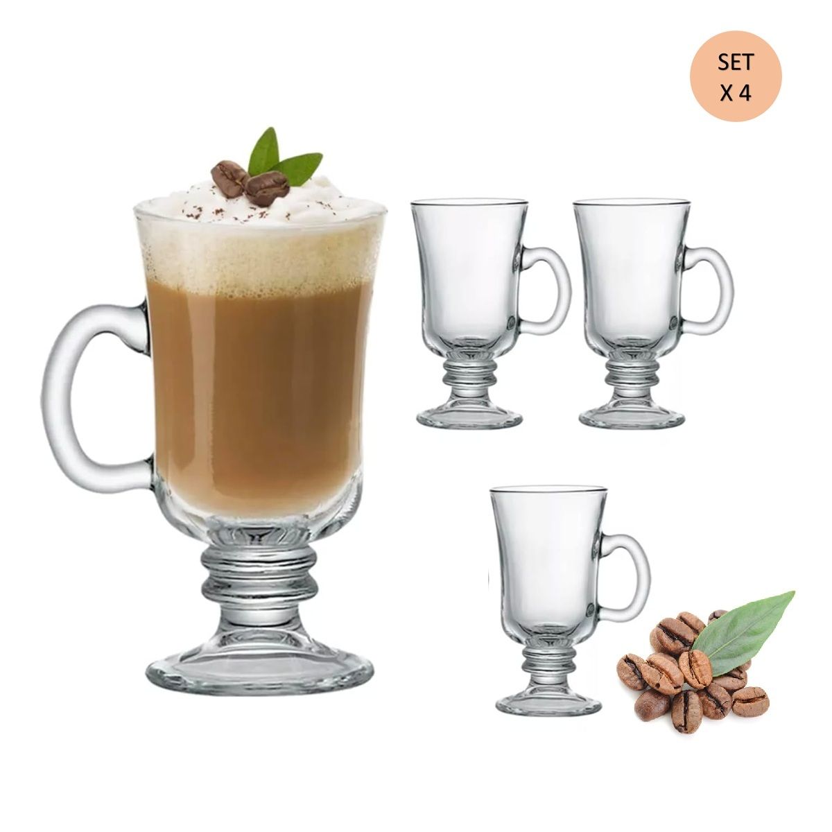 GENERICO - Set de 4 Tazas Irish de Café Irlandés de 230ml - Menphis
