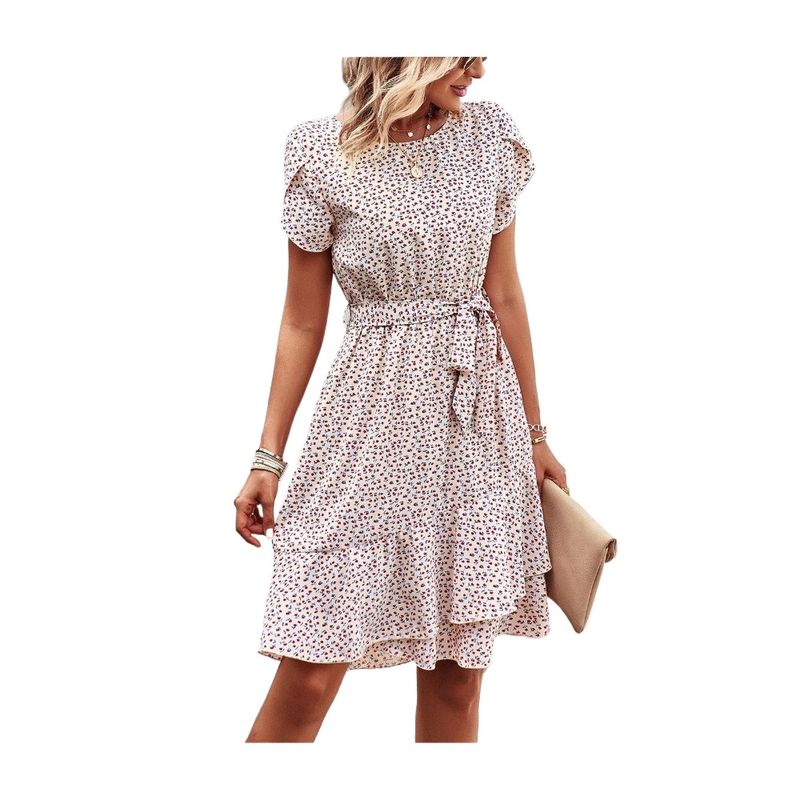 GIOIO - Vestido Elegante Cuello Redondo Lazos Ajustables Casual Figura Esbelta