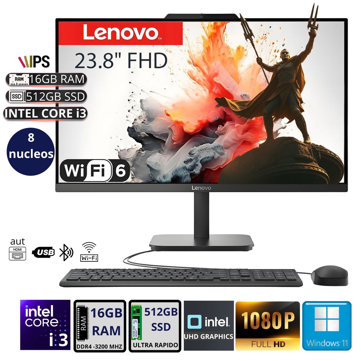 LENOVO - All-in-one Lenovo V100 238 FHD IPS Core i3 N305 hasta 38GHz 16GB RAM