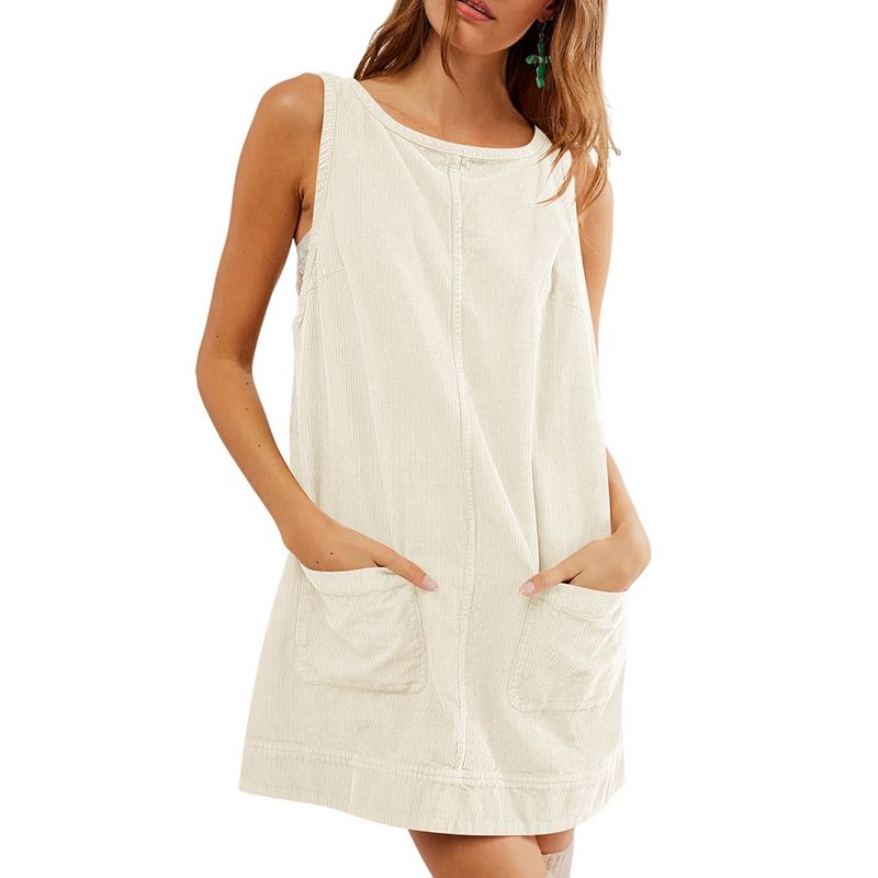 GIOIO - Vestido Pana Sin Mangas Urbano Casual Figura Esbelta​ Beige