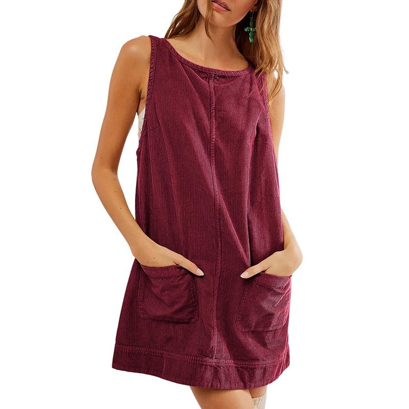 GIOIO - Vestido Pana Sin Mangas Urbano Casual Figura Esbelta​ Rojo
