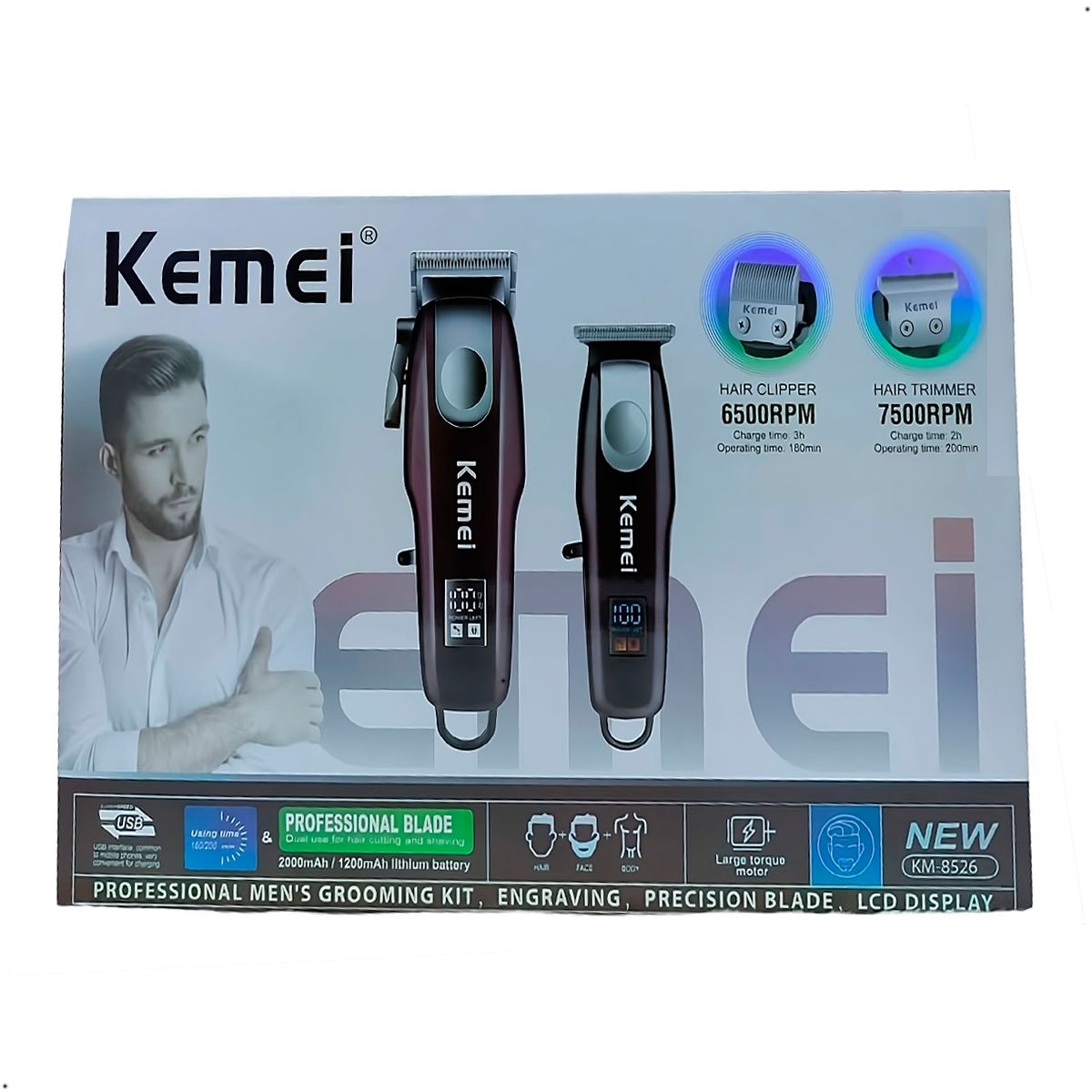 KEMEI - Máquina Corte Kemei Km-8526 Combo Barberia Trimmer Clipper