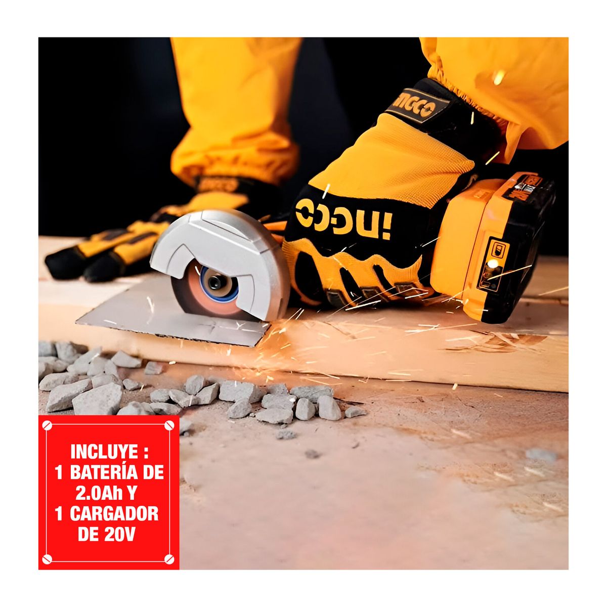 INGCO TOOLS - Amoladora Angular 3 Corte Inalámbrica X1 Bat 2.0 Ah Discos