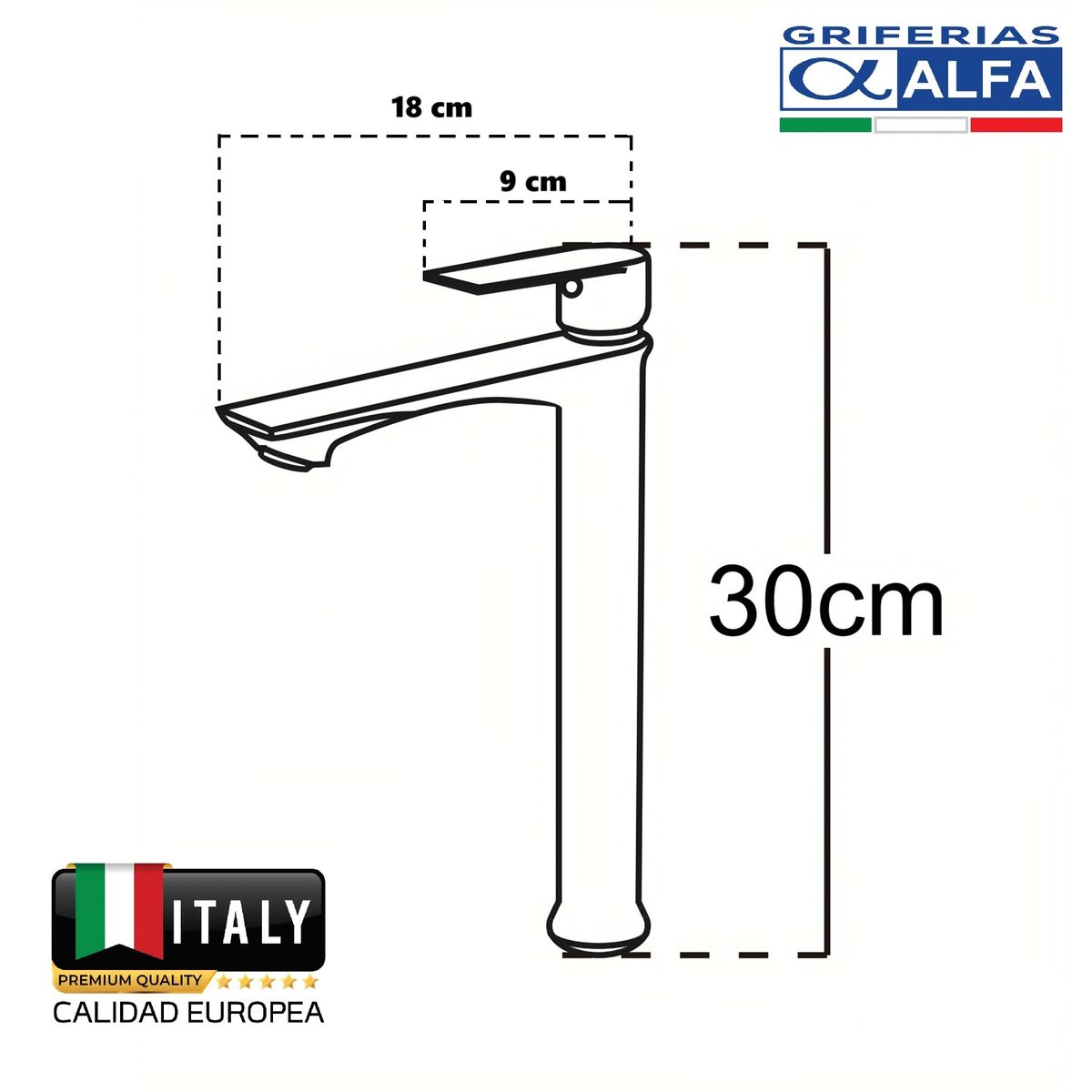 ALFA - Llave Alto 30cm para Ovalin Negro Mate Pesado ALFA