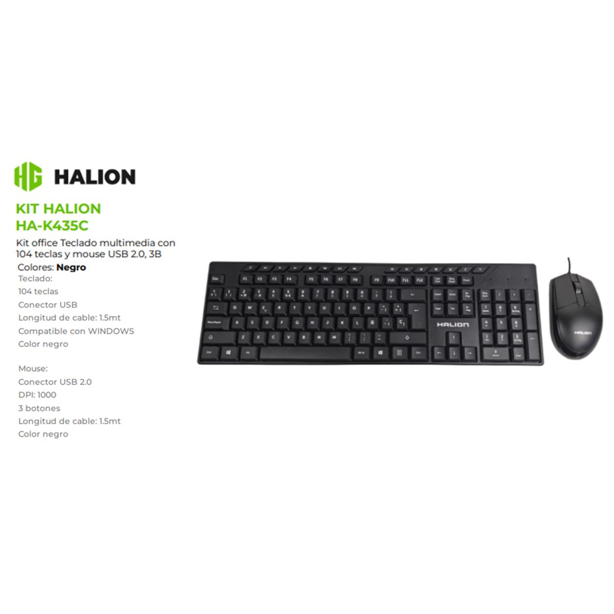 HALION - Kit de Teclado y Mouse HA-K435C USB 3 BTS DPI 100 HALION