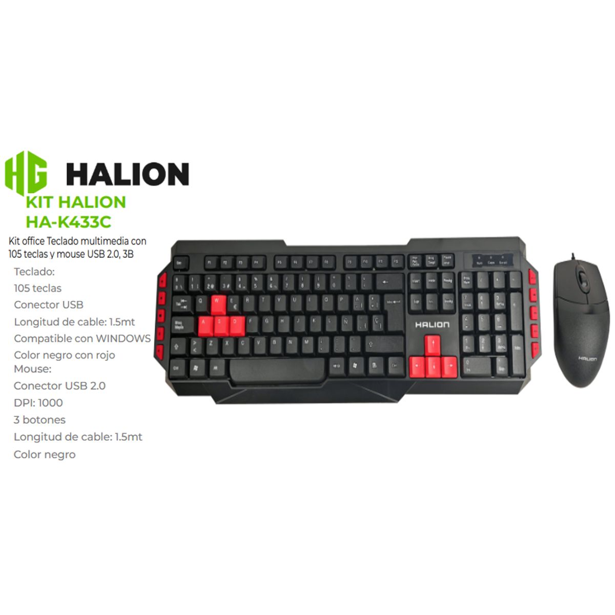 HALION - Kit Teclado + Mouse Office HA-K433C USB HALION