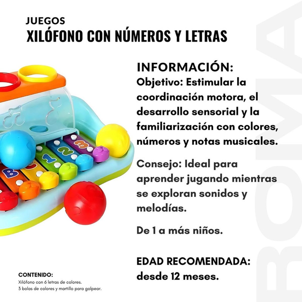 GENERICO - XILÓFONO CON NÚMEROS Y LETRAS HOLA - JUEGO DIDÁTICO