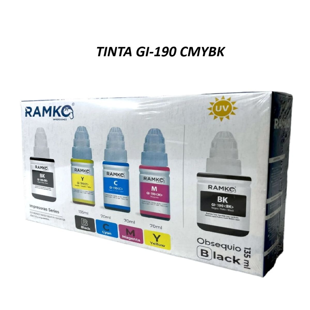 GENERICO - Pack de tinta compatible GI-190 + 1 tinta negra de Regalo