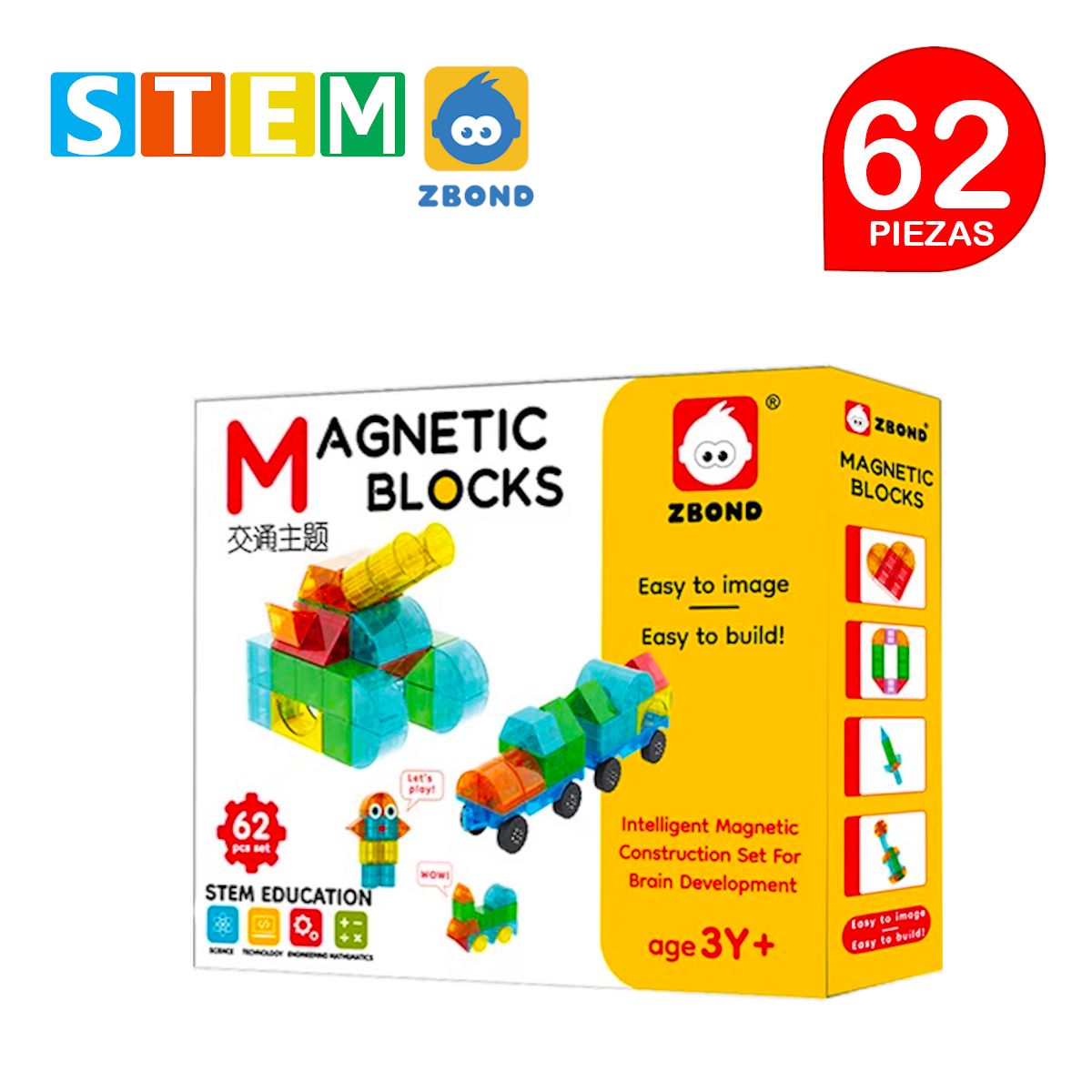 STM - Bloques magnéticos 3D didácticos STEM ZBOND caja 62 piezas