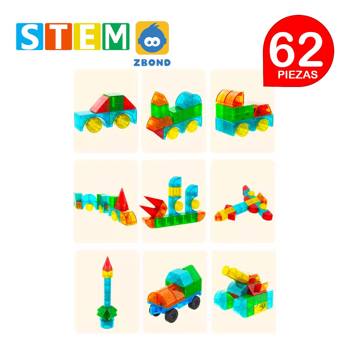 STM - Bloques magnéticos 3D didácticos STEM ZBOND caja 62 piezas