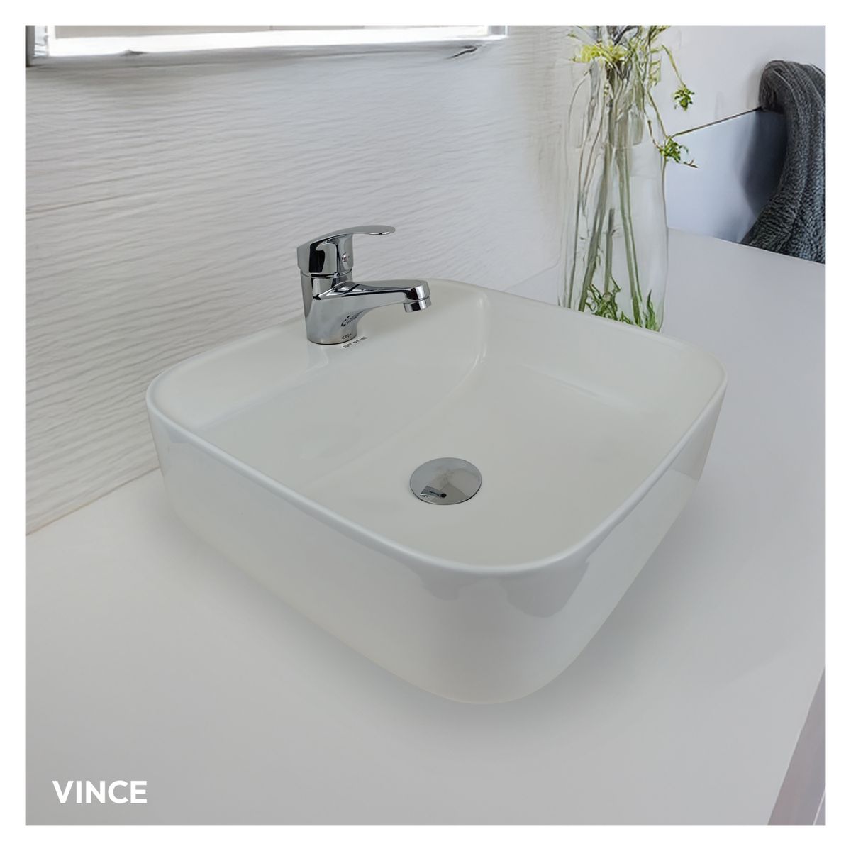 STONE - COMBO LAVAMANO KRISTIN BLANCO + LLAVE PARA LAVATORIO VINCE ST-01 STONE