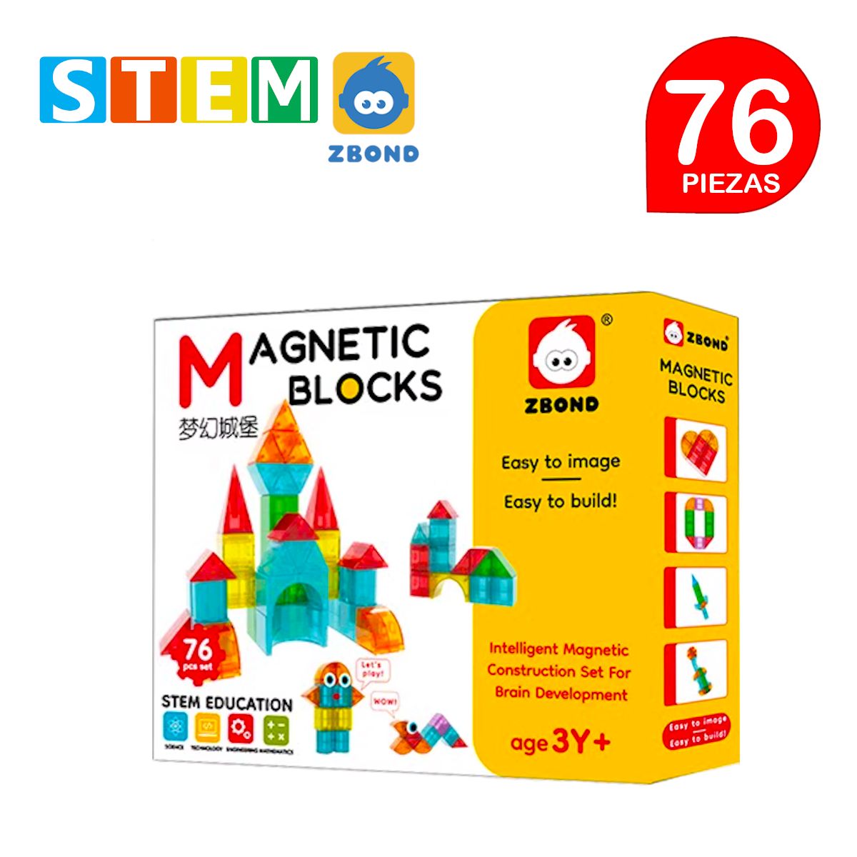 STM - Bloques magnéticos 3D didácticos STEM ZBOND caja 76 piezas
