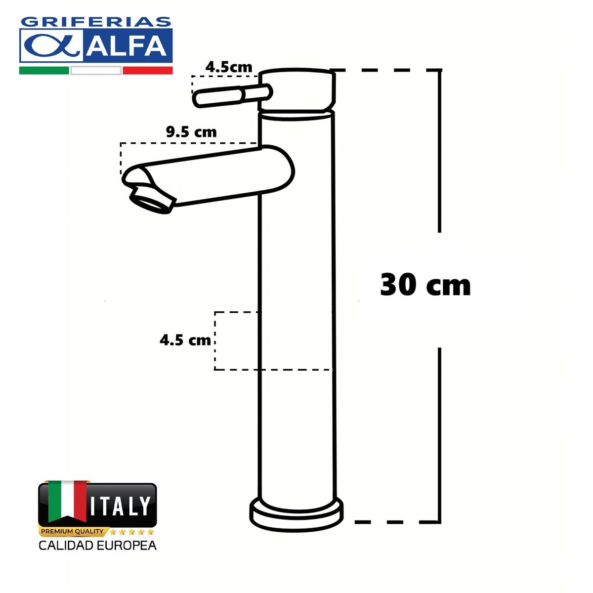 ALFA - Llave Alto para Ovalin Monocomando 30cm Doble Temperatura Negro ALFA
