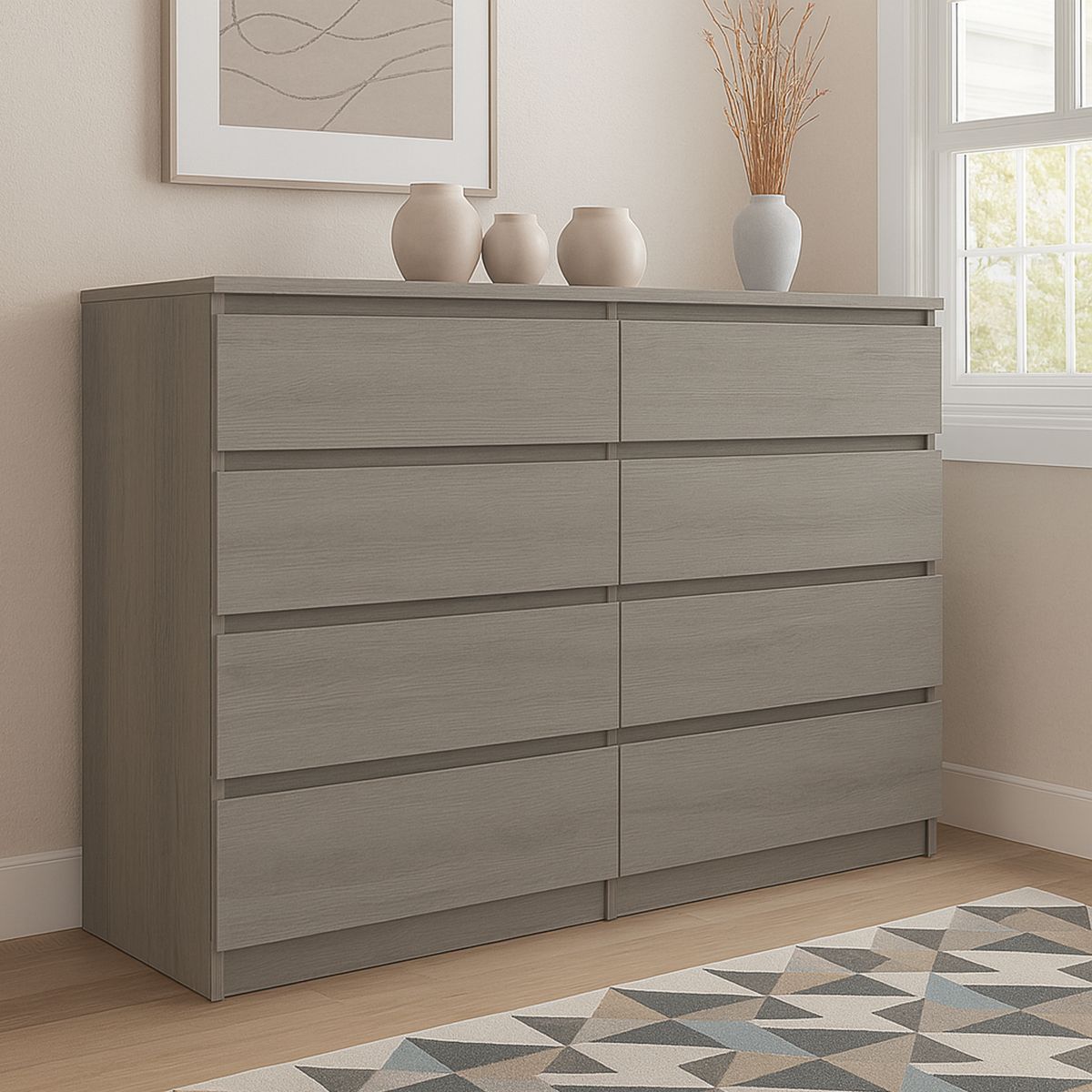 GENERICO - Comoda Melamina Ceniza 8 Cajones-120cm