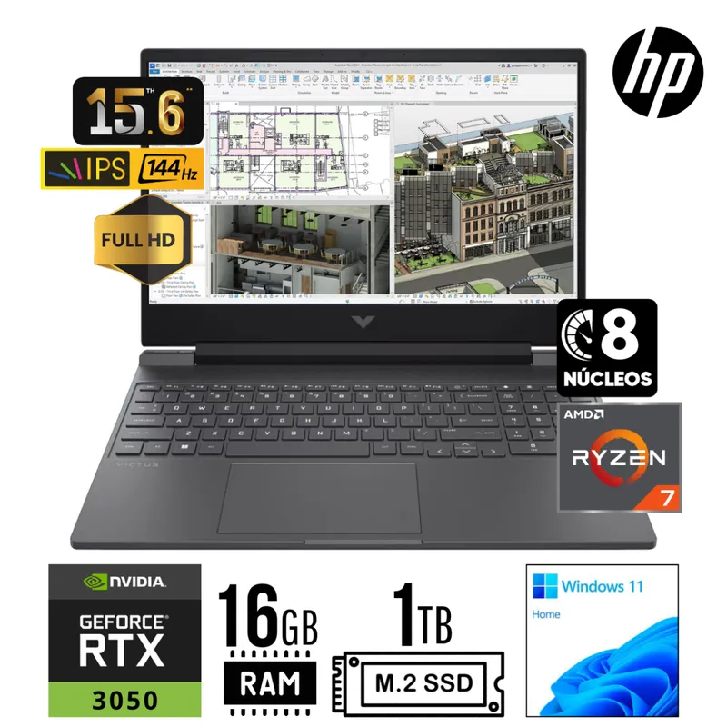 HP - LAPTOP HP VICTUS GAMING 15-FB2017LA R7-8845HS RAM 16GB SSD 1TB RTX 3050 6GB 15.6" FHD WIN 11 HOME