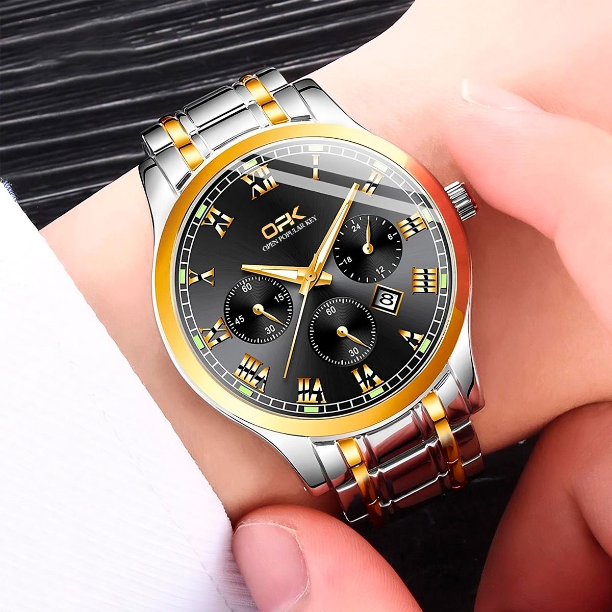 GENERICO - Reloj Pulsera Hombre Opk 8119 Analogo en Acero Inoxidable