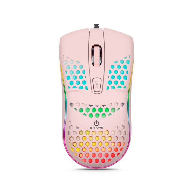 ENKORE - Mouse Gamer LED Alámbrico 1600DPI Rosado Enkore Geox EKM 121P