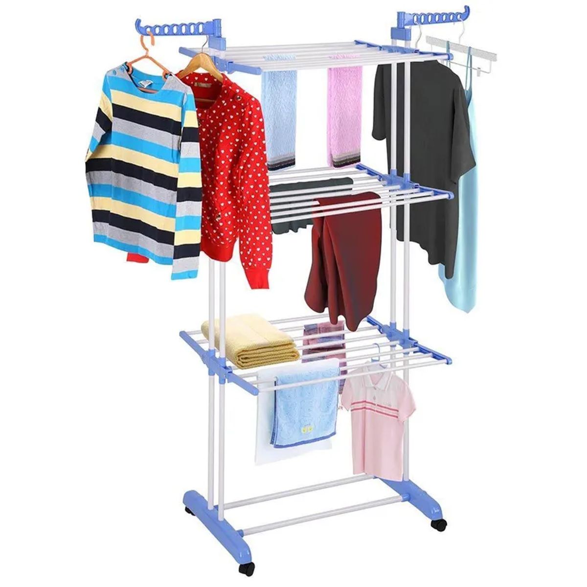 GENERICO - Colgador de Ropa Tendedero Organizador Plegable 3 Niveles AZUL