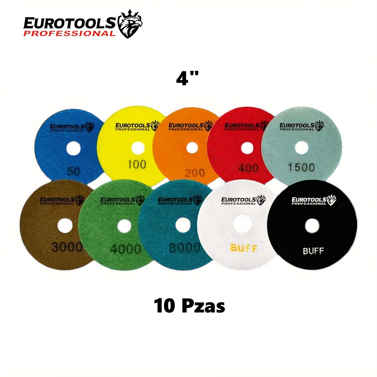 GENERICO - Set 10 Disco Almohadillas Pulidor 4" para Granito EUROTOOLS