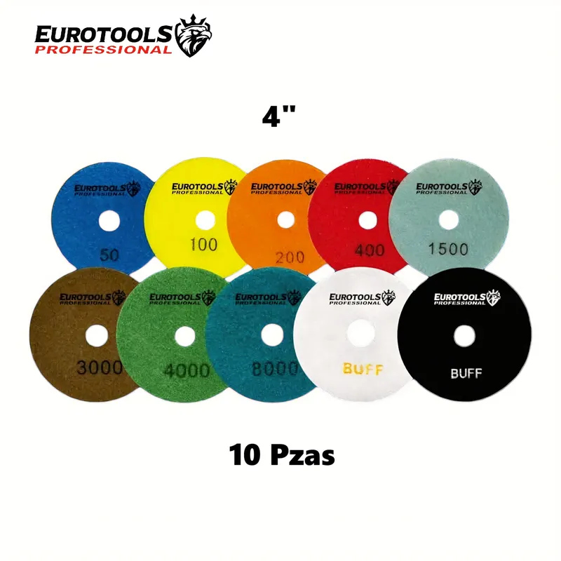 GENERICO - Set 10 Disco Almohadillas Pulidor 4" para Granito EUROTOOLS