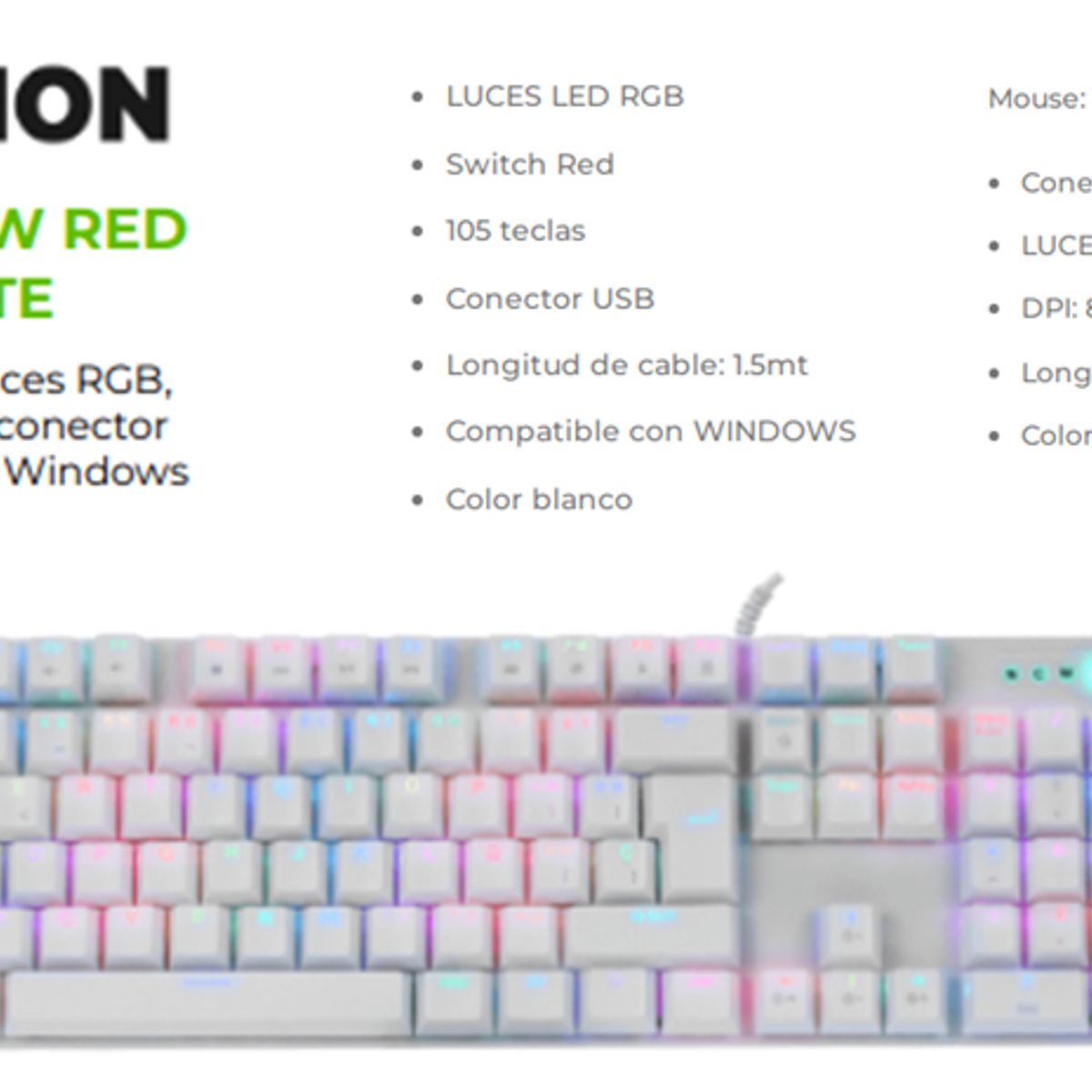 HALION - Kit Gamer DAMON SW RED HA-863C WHITE RGB USB DPI 7200 HALION