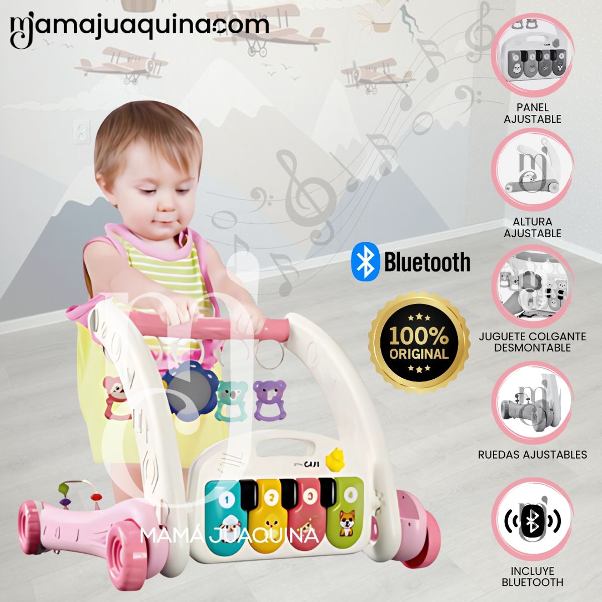BABY - Caminador Musical 2 en 1 «PIANO WALK» de Lujo Pink