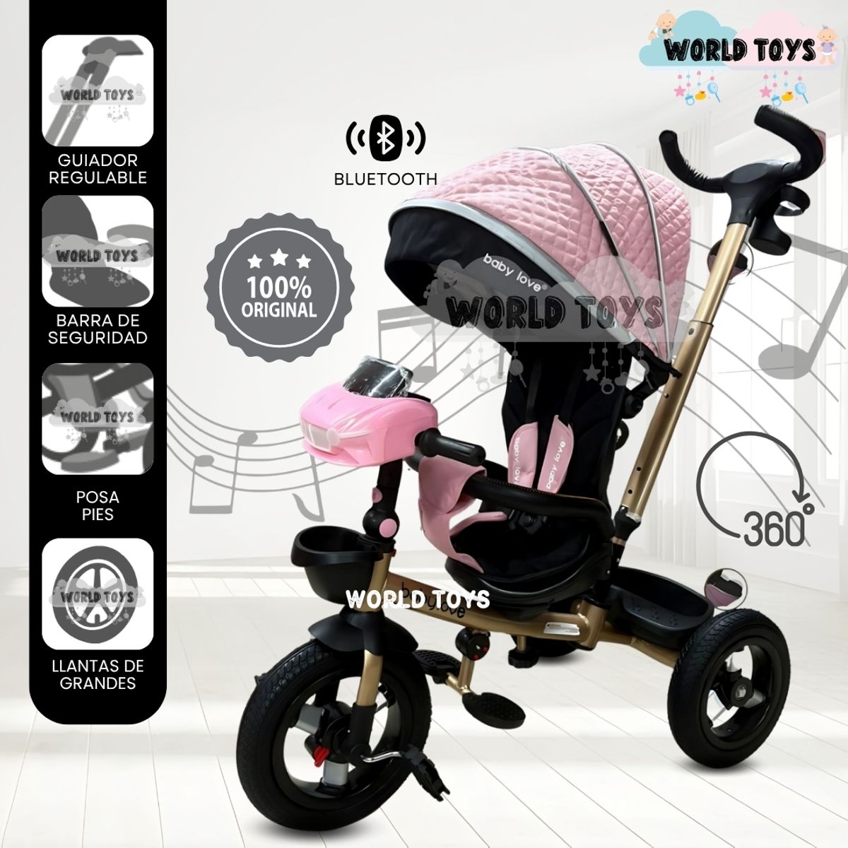 KIDS - Triciclo Guiador Musical «JUAQUINA» con Bluetooth Pink