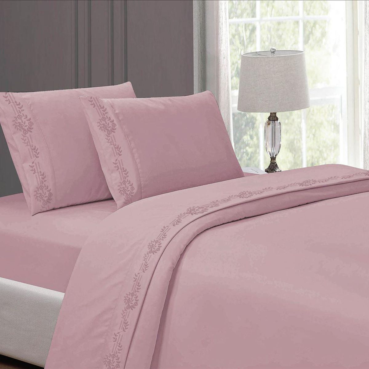 CASATEX - Juego de Sábanas 2 plazas 100% algodón con bordado