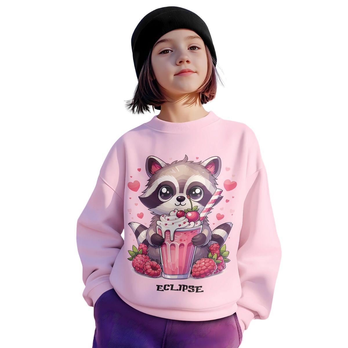 GENERICO - poleras niña franelado rosado mapache kawaii