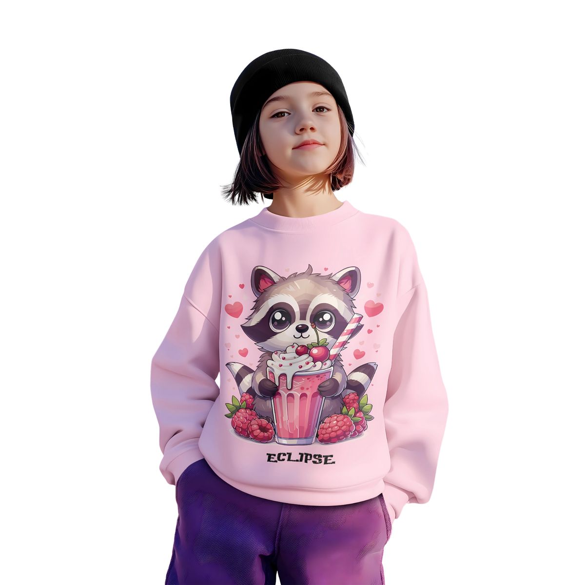 GENERICO - poleras niña franelado rosado mapache kawaii