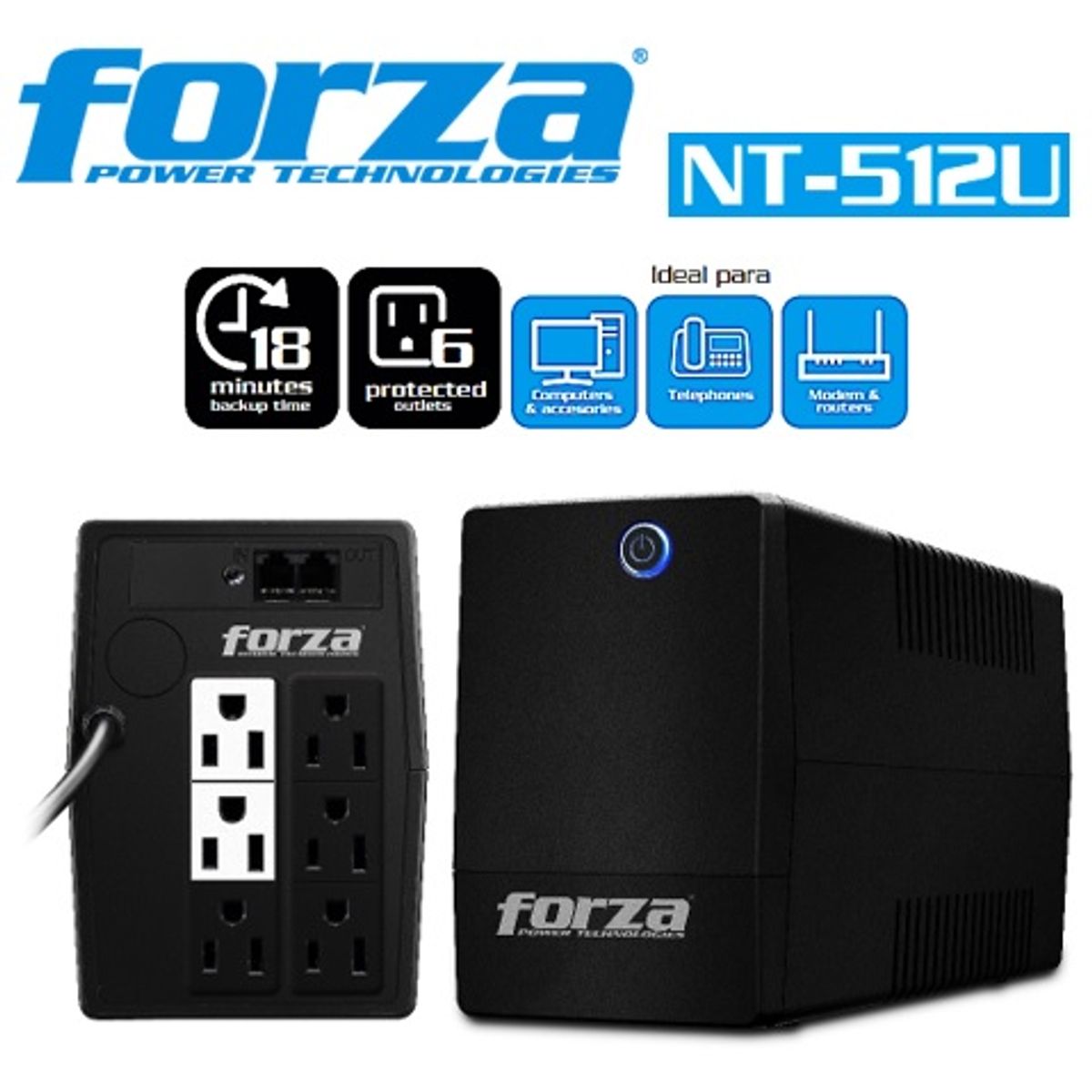 FORZA - ESTABILIZADOR UPS FORZA NT-512U 500VA 250W